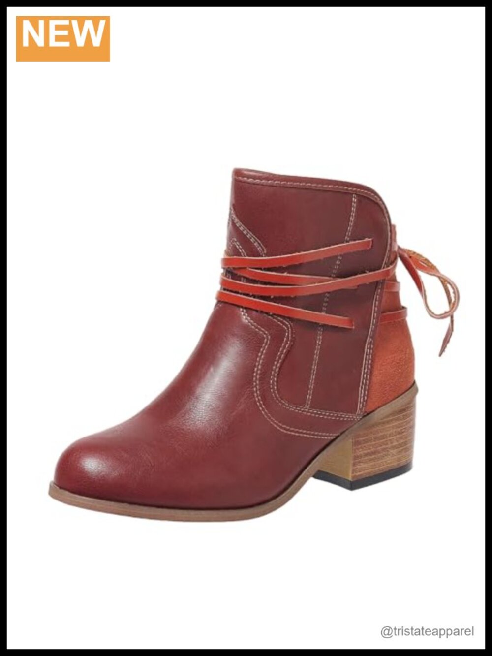Classic Low Heeled Ankle Booties with Back Lace Up Faux Leather Non Slip